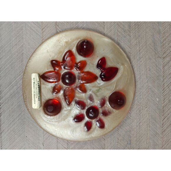 Vintage House Of Mosaics Plastic Trivet Red Orange Floral MCM Design Handcrafted - Picture 7 of 7